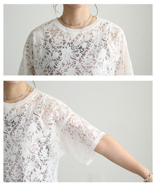 Sawa a la mode（サワアラモード）の「シアーレース半袖プルオーバー（Tシャツ/カットソー・レディース・ブラック/イエロー/オフホワイト・FREE）」の18枚目の写真