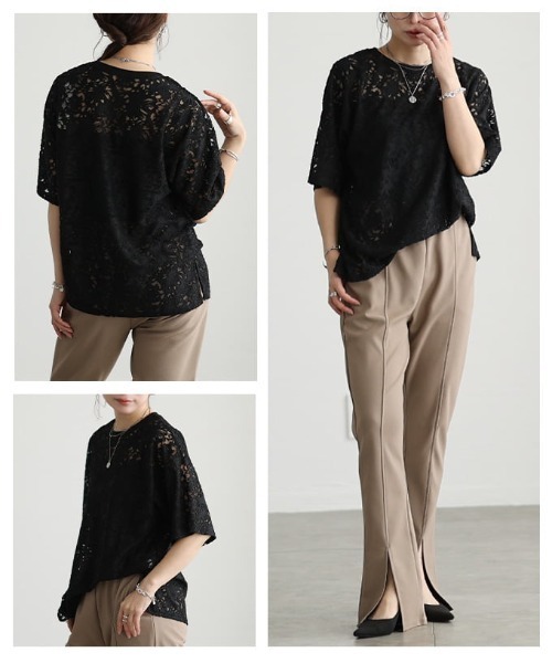 Sawa a la mode（サワアラモード）の「シアーレース半袖プルオーバー（Tシャツ/カットソー・レディース・ブラック/イエロー/オフホワイト・FREE）」の9枚目の写真
