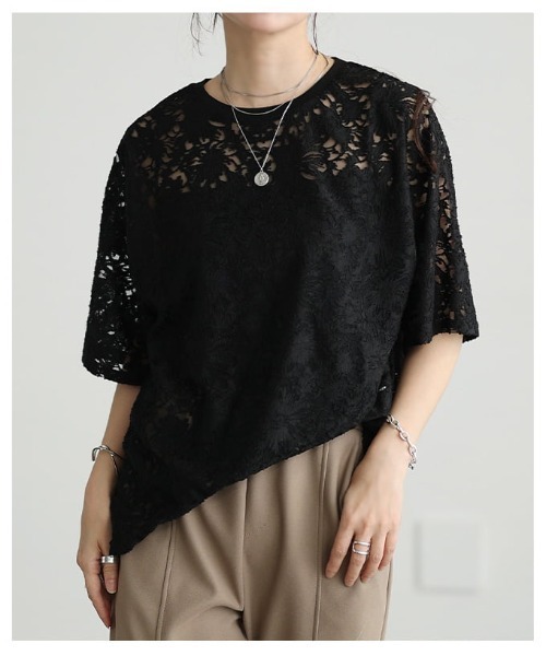 Sawa a la mode（サワアラモード）の「シアーレース半袖プルオーバー（Tシャツ/カットソー・レディース・ブラック/イエロー/オフホワイト・FREE）」の10枚目の写真