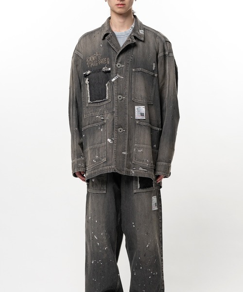 Maison MIHARA YASUHIRO(メゾンミハラヤスヒロ)の「Stripe Denim Chore Jacket(デニムジャケット・メンズ・ブラック/インディゴブルー・50)」の1枚目の写真