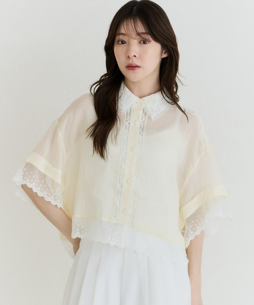MISCH MASCH(ミッシュマッシュ)の「2026春夏新作 レース切替シアーシャツブラウス(シャツ/ブラウス・レディース・イエロー/ホワイト・フリ-)」の14枚目の写真
