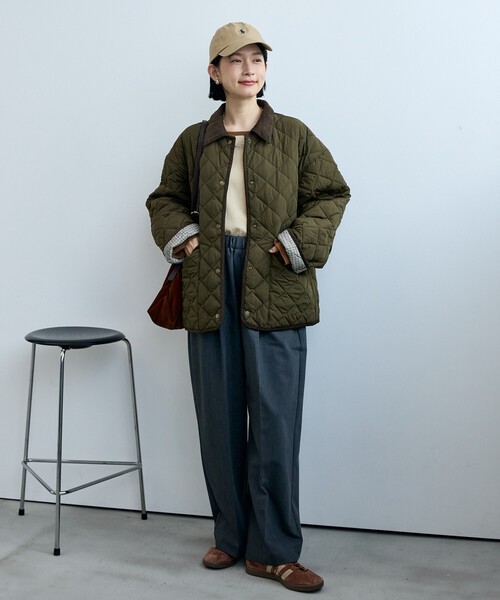 FREAK'S STORE(フリークスストア)の「PRIMALOFT ダイヤキルト 襟付きリバーシブルコート/プリマロフト ジャケット(ダウンジャケット/コート・レディース・ブラック/オフホワイト/オリーブ・フリ-)」の9枚目の写真
