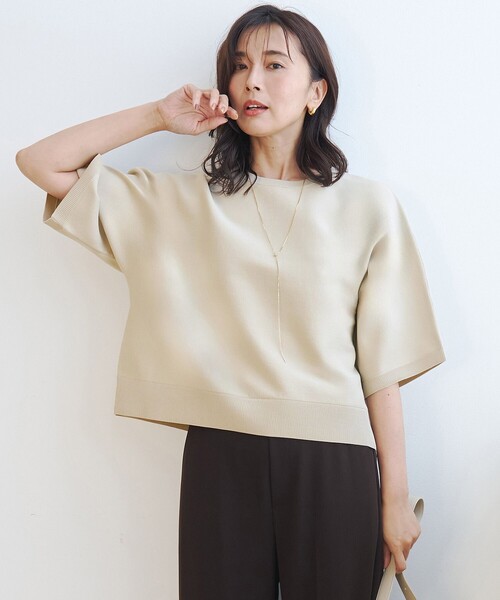 UNFILO(アンフィーロ)の「【一部店舗限定】BEAUTY FORM KNIT ハーフスリーブ(ニット/セーター・レディース・ブラック系/ベージュ系/ダークブラウン系・X-LARGE)」の11枚目の写真