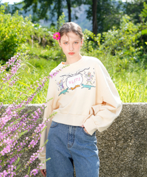 Art Work Printing Crop Sweatshirt (Light beige)