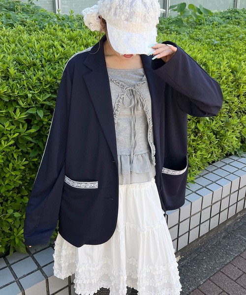 WC(ダブル シー)の「《セットアップ可能◎》ジャージテーラードジャケット(ブルゾン・レディース・ネイビー/ブラック/ブラウン・FREE)」の1枚目の写真