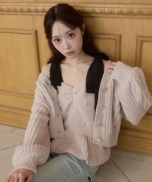 ビジューボタンマシュマロモールカーデ