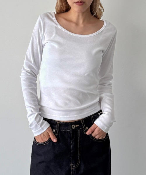 CANAL JEAN(キャナルジーン)の「El mar コットンラウンドネックロンT(Tシャツ/カットソー・レディース・ホワイト/ダークネイビー/チャコールグレー/ブラック・ONE SIZE)」の1枚目の写真