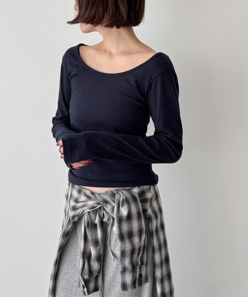 CANAL JEAN(キャナルジーン)の「El mar コットンラウンドネックロンT(Tシャツ/カットソー・レディース・ホワイト/ダークネイビー/チャコールグレー/ブラック・ONE SIZE)」の5枚目の写真