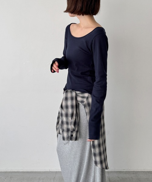CANAL JEAN(キャナルジーン)の「El mar コットンラウンドネックロンT(Tシャツ/カットソー・レディース・ホワイト/ダークネイビー/チャコールグレー/ブラック・ONE SIZE)」の6枚目の写真
