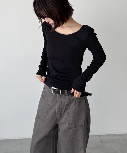 CANAL JEAN(キャナルジーン)の「El mar コットンラウンドネックロンT(Tシャツ/カットソー・レディース・ホワイト/ダークネイビー/チャコールグレー/ブラック・ONE SIZE)」の10枚目の写真