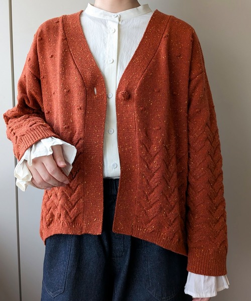 SELF+SERVICE(セルフサービス)の「【※ノベルティなし】ゆべしさんコラボ 編み柄カーデ(カーディガン/ボレロ・レディース・アイボリー/オレンジ系/グレー系その他・M/L)」の11枚目の写真