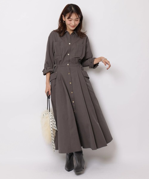 JUSGLITTY(ジャスグリッティー)の「ワークシャツワンピース(ワンピース・レディース・スモークピンク/チャコールグレー・2/1/0)」の2枚目の写真