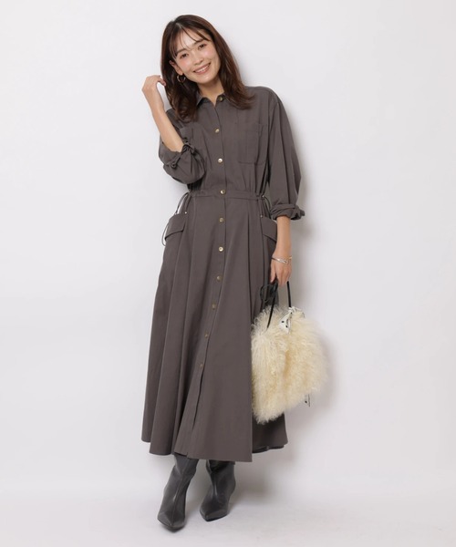 JUSGLITTY(ジャスグリッティー)の「ワークシャツワンピース(ワンピース・レディース・スモークピンク/チャコールグレー・2/1/0)」の7枚目の写真