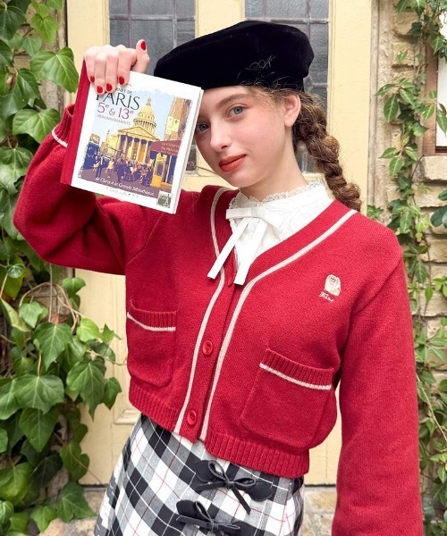 F i.n.t(フィント)の「ペキニーズ刺繍ライン使いニットカーディガン/fint フィント(カーディガン/ボレロ・レディース・アイボリー/レッド/ブルー・FREE)」の3枚目の写真
