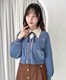ペキニーズ刺繍ライン使いニットカーディガン/fint フィント