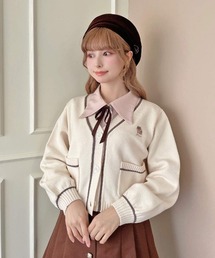 ペキニーズ刺繍ライン使いニットカーディガン/fint フィント