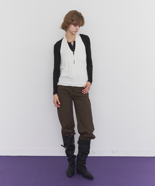 Rohwel(ローウェル)の「Basic Henley Neck Tee / ベーシックヘンリーネックT(Tシャツ/カットソー・レディース・ブラウン/ホワイト/グレー/ブラック・FREE)」の20枚目の写真
