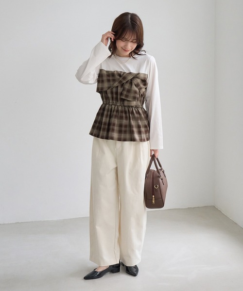 ROPE' PICNIC(ロペピクニック)の「ビスチェドッキングチェックトップス(Tシャツ/カットソー・レディース・ネイビー/ブラウン/サックスブルー・FREE)」の18枚目の写真