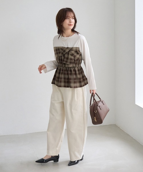 ROPE' PICNIC(ロペピクニック)の「ビスチェドッキングチェックトップス(Tシャツ/カットソー・レディース・ネイビー/ブラウン/サックスブルー・FREE)」の19枚目の写真