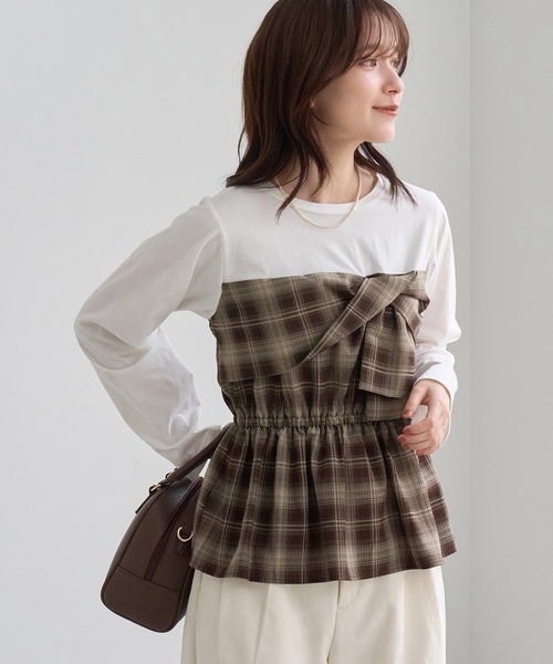 ROPE' PICNIC(ロペピクニック)の「ビスチェドッキングチェックトップス(Tシャツ/カットソー・レディース・ネイビー/ブラウン/サックスブルー・FREE)」の20枚目の写真