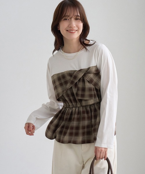 ROPE' PICNIC(ロペピクニック)の「ビスチェドッキングチェックトップス(Tシャツ/カットソー・レディース・ネイビー/ブラウン/サックスブルー・FREE)」の21枚目の写真