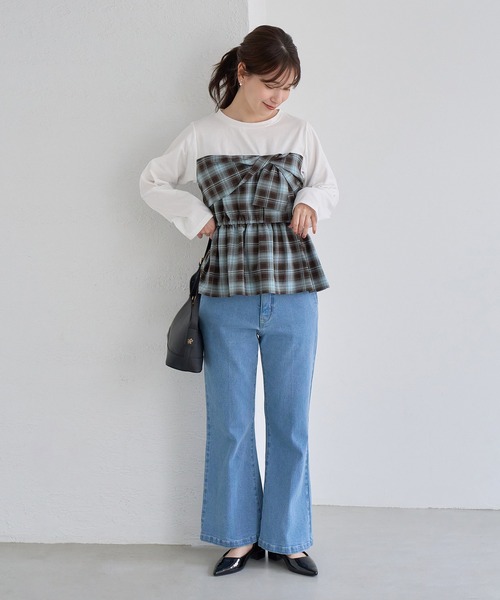 ROPE' PICNIC(ロペピクニック)の「ビスチェドッキングチェックトップス(Tシャツ/カットソー・レディース・ネイビー/ブラウン/サックスブルー・FREE)」の4枚目の写真