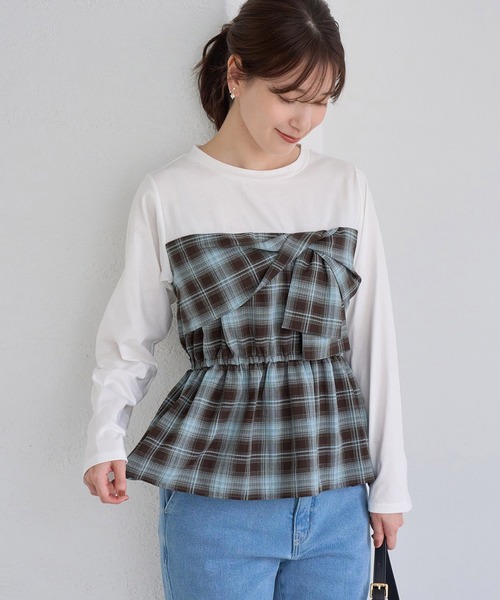 ROPE' PICNIC(ロペピクニック)の「ビスチェドッキングチェックトップス(Tシャツ/カットソー・レディース・ネイビー/ブラウン/サックスブルー・FREE)」の5枚目の写真