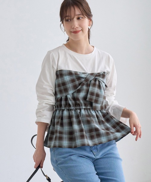 ROPE' PICNIC(ロペピクニック)の「ビスチェドッキングチェックトップス(Tシャツ/カットソー・レディース・ネイビー/ブラウン/サックスブルー・FREE)」の8枚目の写真