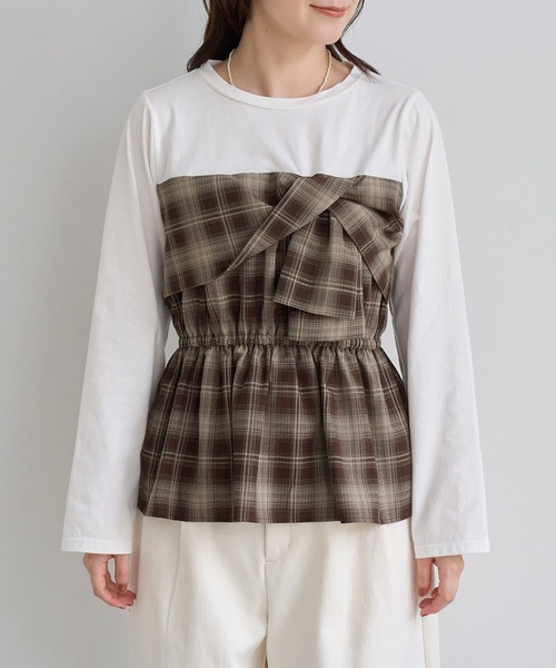 ROPE' PICNIC(ロペピクニック)の「ビスチェドッキングチェックトップス(Tシャツ/カットソー・レディース・ネイビー/ブラウン/サックスブルー・FREE)」の11枚目の写真