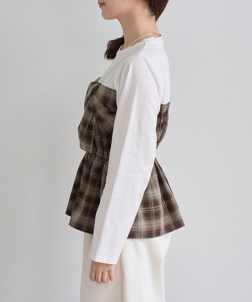 ROPE' PICNIC(ロペピクニック)の「ビスチェドッキングチェックトップス(Tシャツ/カットソー・レディース・ネイビー/ブラウン/サックスブルー・FREE)」の12枚目の写真