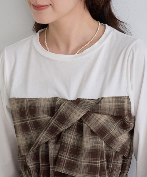ROPE' PICNIC(ロペピクニック)の「ビスチェドッキングチェックトップス(Tシャツ/カットソー・レディース・ネイビー/ブラウン/サックスブルー・FREE)」の14枚目の写真