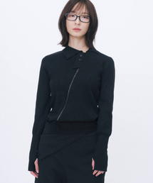 Diagonal zip-up knit BLACK