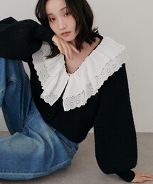 コットンレース使い衿フリルニット《WEB限定カラーあり》