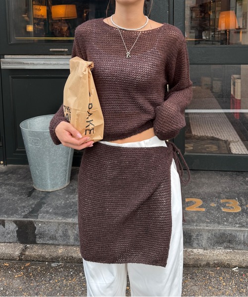 HEILIS(ヘイリス)の「【Ranna Select】 ワッフルニットラップスカートセット/ニットセット ニットセットアップ ニットトップス 長袖ニット レイヤードスカート ニットスカート 巻きスカート ラップスカート レイヤードアイテム 着回し 韓国ファッション 韓国コーデ カジュアル デイリー 秋服 冬服 ブラウン アイボリー(ニット/セーター・レディース・ブラウン/アイボリー・FREE)」の2枚目の写真