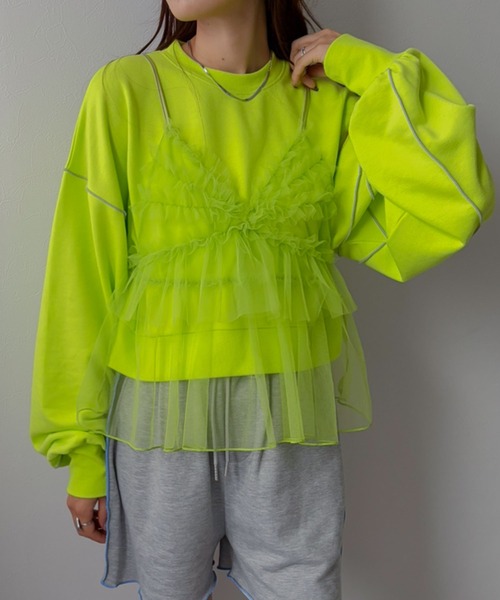 bohmal(ボマール)の「バイカラーメロウクロップドカラースウェットトップス(Tシャツ/カットソー・レディース・ブラック/パープル/ライム/ブルー/杢グレー・FREE)」の1枚目の写真