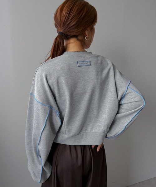 bohmal(ボマール)の「バイカラーメロウクロップドカラースウェットトップス(Tシャツ/カットソー・レディース・ブラック/パープル/ライム/ブルー/杢グレー・FREE)」の8枚目の写真