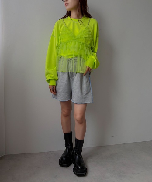 bohmal(ボマール)の「バイカラーメロウクロップドカラースウェットトップス(Tシャツ/カットソー・レディース・ブラック/パープル/ライム/ブルー/杢グレー・FREE)」の11枚目の写真