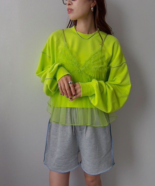 bohmal(ボマール)の「バイカラーメロウクロップドカラースウェットトップス(Tシャツ/カットソー・レディース・ブラック/パープル/ライム/ブルー/杢グレー・FREE)」の12枚目の写真