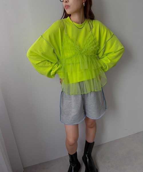 bohmal(ボマール)の「バイカラーメロウクロップドカラースウェットトップス(Tシャツ/カットソー・レディース・ブラック/パープル/ライム/ブルー/杢グレー・FREE)」の13枚目の写真