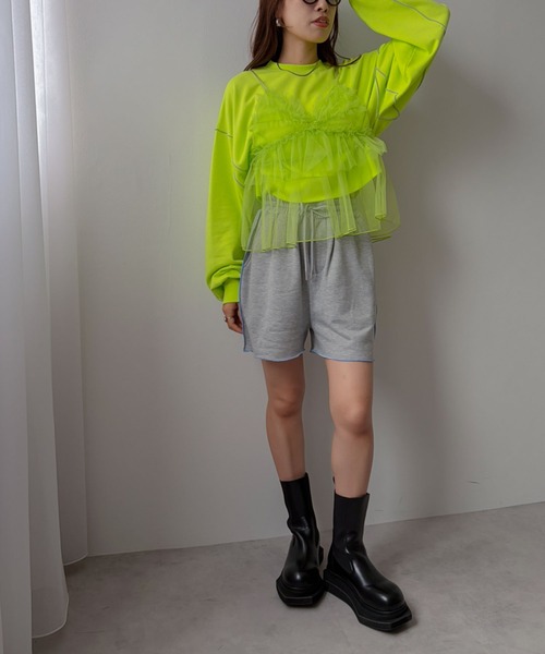 bohmal(ボマール)の「バイカラーメロウクロップドカラースウェットトップス(Tシャツ/カットソー・レディース・ブラック/パープル/ライム/ブルー/杢グレー・FREE)」の14枚目の写真