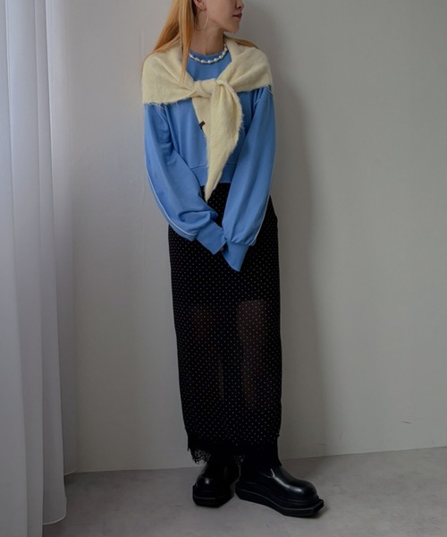 bohmal(ボマール)の「バイカラーメロウクロップドカラースウェットトップス(Tシャツ/カットソー・レディース・ブラック/パープル/ライム/ブルー/杢グレー・FREE)」の16枚目の写真