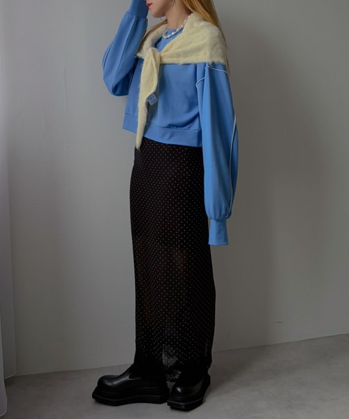 bohmal(ボマール)の「バイカラーメロウクロップドカラースウェットトップス(Tシャツ/カットソー・レディース・ブラック/パープル/ライム/ブルー/杢グレー・FREE)」の17枚目の写真