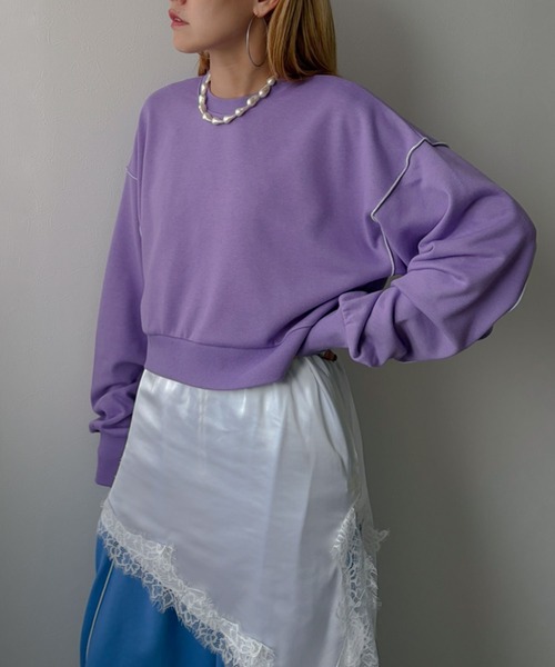 bohmal(ボマール)の「バイカラーメロウクロップドカラースウェットトップス(Tシャツ/カットソー・レディース・ブラック/パープル/ライム/ブルー/杢グレー・FREE)」の21枚目の写真