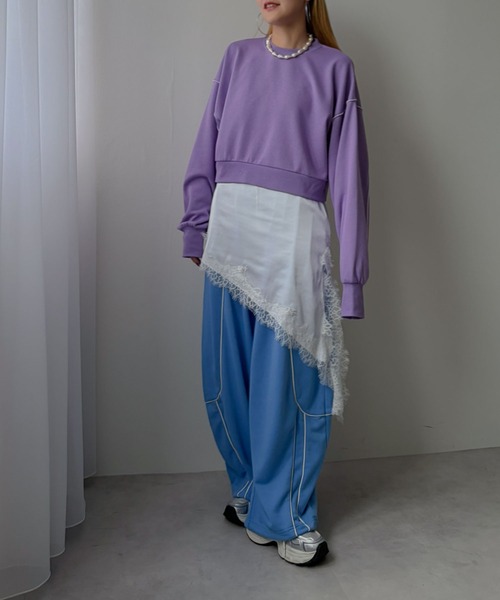 bohmal(ボマール)の「バイカラーメロウクロップドカラースウェットトップス(Tシャツ/カットソー・レディース・ブラック/パープル/ライム/ブルー/杢グレー・FREE)」の22枚目の写真