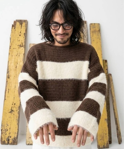 KAMINARI_TOKIO（カミナリトキオ）の「シャギー切替ワイドボーダーニットプルオーバー（Tシャツ/カットソー・レディース・ブラウン/ブラック/カーキ・FREE）」の2枚目の写真