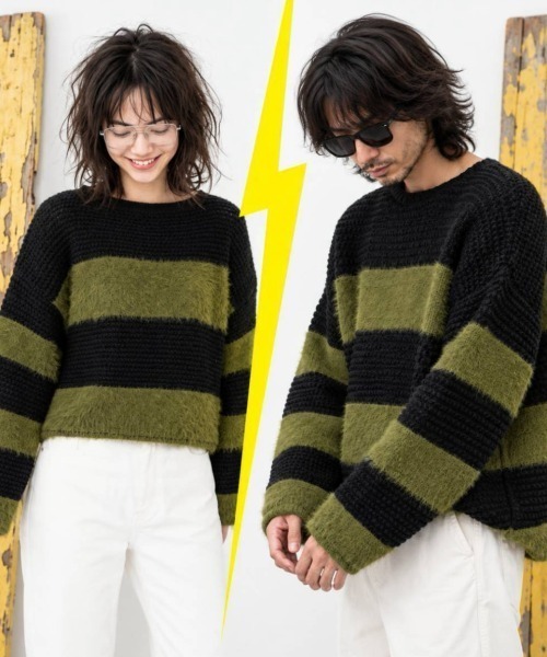 KAMINARI_TOKIO（カミナリトキオ）の「シャギー切替ワイドボーダーニットプルオーバー（Tシャツ/カットソー・レディース・ブラウン/ブラック/カーキ・FREE）」の3枚目の写真