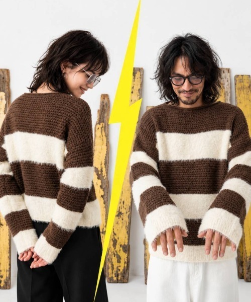 KAMINARI_TOKIO（カミナリトキオ）の「シャギー切替ワイドボーダーニットプルオーバー（Tシャツ/カットソー・レディース・ブラウン/ブラック/カーキ・FREE）」の4枚目の写真