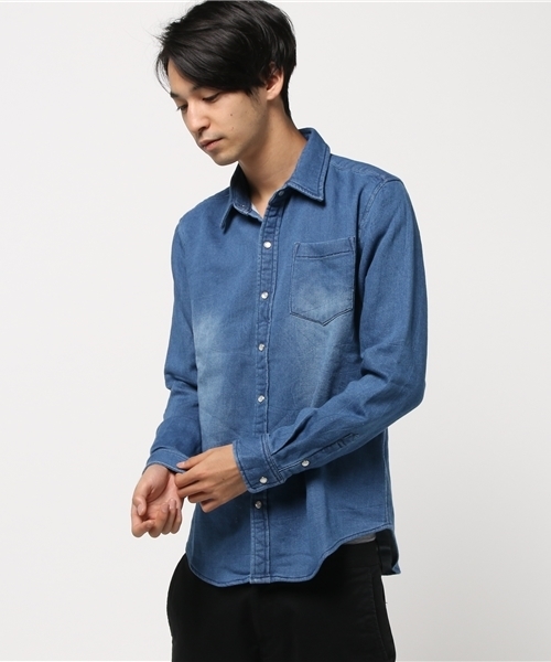 VENCEEXCHANGE（ヴァンスエクスチェンジ）の「【BITTER 1月号 掲載商品】カットデニムシャツ                   （シャツ/ブラウス・メンズ・ダークネイビー/ブルー・LARGE/MEDIUM/SMALL）」の10枚目の写真