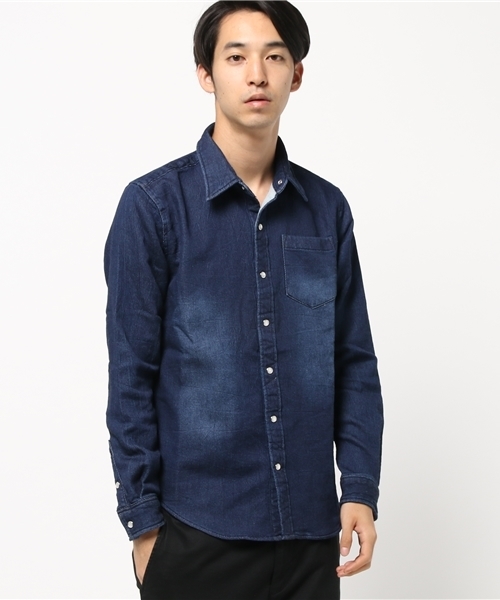 VENCEEXCHANGE（ヴァンスエクスチェンジ）の「【BITTER 1月号 掲載商品】カットデニムシャツ                   （シャツ/ブラウス・メンズ・ダークネイビー/ブルー・LARGE/MEDIUM/SMALL）」の11枚目の写真
