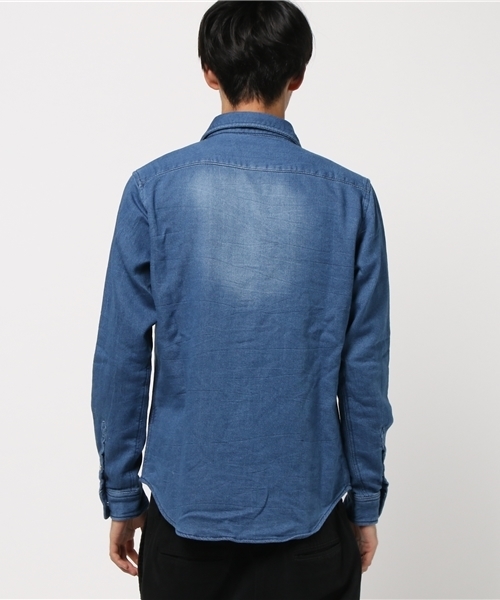 VENCEEXCHANGE（ヴァンスエクスチェンジ）の「【BITTER 1月号 掲載商品】カットデニムシャツ                   （シャツ/ブラウス・メンズ・ダークネイビー/ブルー・LARGE/MEDIUM/SMALL）」の4枚目の写真